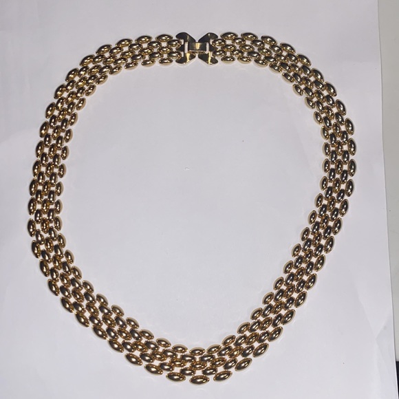 Vintage Statement Necklace Flat wide Collar Necklace links polish gold plated - Picture 5 of 10